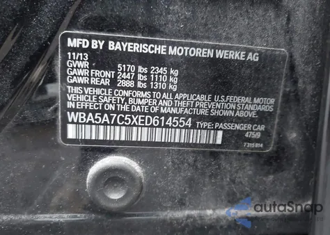 2014 BMW 528I xDrive из США, поврежденный, VIN WBA5A7C5XED614554